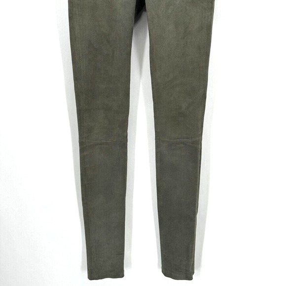 Helmut Lang Patina Lamb‎ Leather Leggings Size 0 Green Textured Moto Glam Preppy - Picture 3 of 11